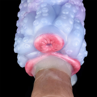 Vibrating Dual-Entrance Stroker with Tentacle Design – USB Vibrating Masturbator made of Platinum Silicone for Intense Fantasy Stimulation