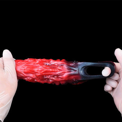 Feurige Ausdauer: Realistische Penis Sleeve aus Platin-Silikon mit integriertem Hodenring