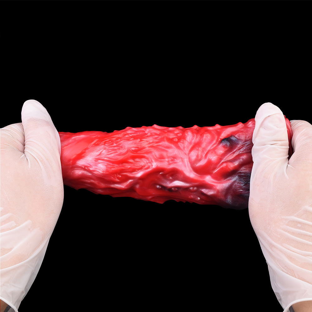 Cthulhu Fantasy Penis Sleeve Silicone - Tentacle Braid Structure Red-Black Lava Penis Ring Micropenis Sleeve