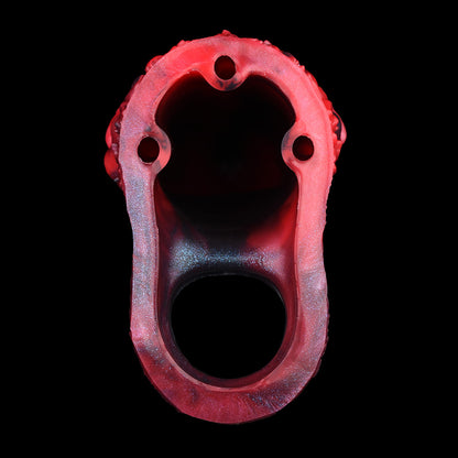 Cthulhu Fantasy Penis Sleeve Silicone - Tentacle Braid Structure Red-Black Lava Penis Ring Micropenis Sleeve