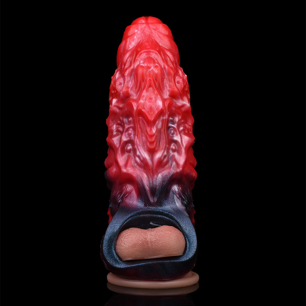 Cthulhu Fantasy Penis Sleeve Silicone - Tentacle Braid Structure Red-Black Lava Penis Ring Micropenis Sleeve