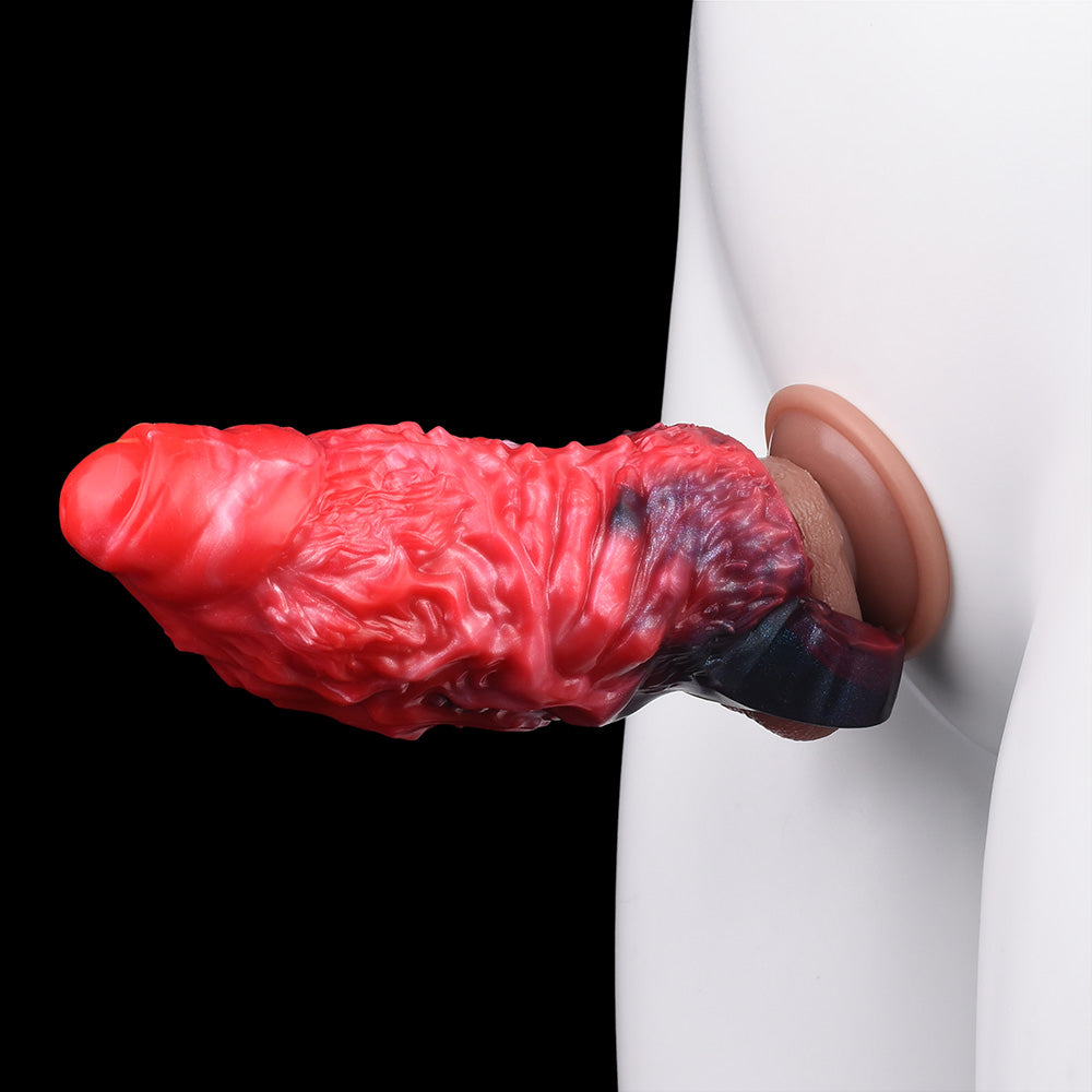 Cthulhu Fantasy Penis Sleeve Silicone - Tentacle Braid Structure Red-Black Lava Penis Ring Micropenis Sleeve