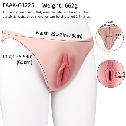 Juicy Realistic Pussy Panty Platinum Silicone - Wearable Vagina Prosthesis with Full-Body Nubs and Invisible Fit