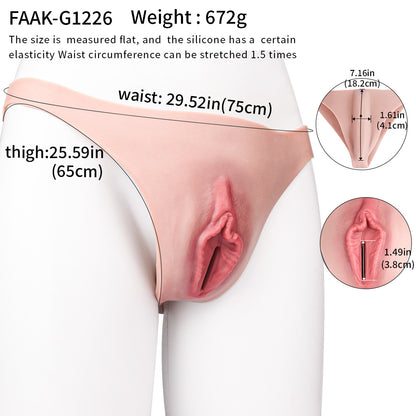 Realistic Vagina Panty Platinum Silicone Strap-On - Female Wearable Pussy with Ultra-Realistic Labia Structure and Lace Set