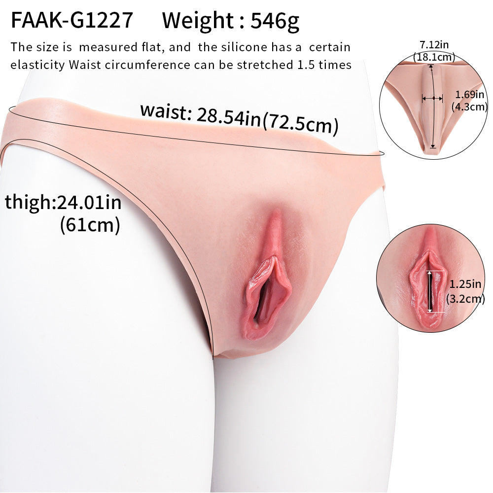 Lifelike Vulva Underwear Platinum Silicone - Male Masturbation Panty with Realistic Vagina and Red Lace Set