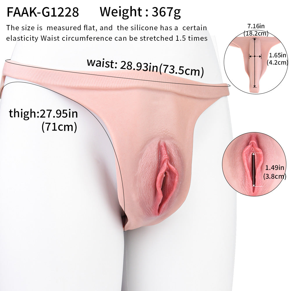 Realistic Thong Vulva Platinum Silicone T-String - Narrow Strap-On Pussy Panty with Purple Lace Thong and Inner Nubs