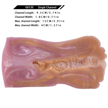 Stute Pocket Pussy mit Mähnenstruktur & Realistischer Vulva – Cremgelb-Rosarosa Perlmutt, Asymmetrischer Kanal & Platin-Silikon
