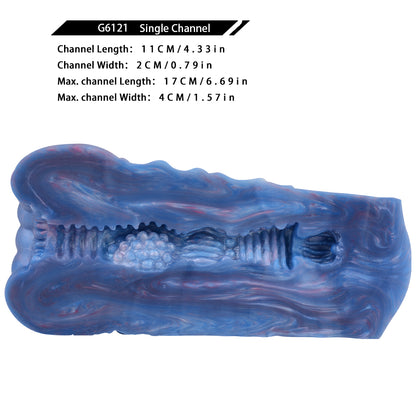 Regenbogen-Ozean Pocket Pussy mit Seeanemonen-Form & Organischer Noppen-Textur – Himmelblau-Rosarosa-Perlmutt & Platin-Silikon