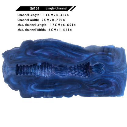 Stier-Vulva Pocket Pussy mit Spiraleingang & Organischer Lappenstruktur – Tiefes Kobaltblau-Violett, Körnige Textur & Platin-Silikon