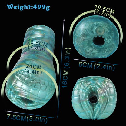 Premium Alien Pocket Pussy in Aurora Green – Biomorphic Masturbator made of Platinum Liquid Silicone