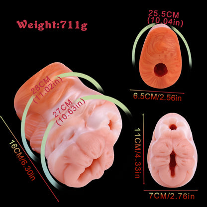 Kuh-Vulva Pocket Pussy im Corgi-Orange mit Vier Brüsten & Vaginal-Anal-Doppelkanal – Corgi-Orange-Perlweiß, Muskelfalten & Platin-Silikon