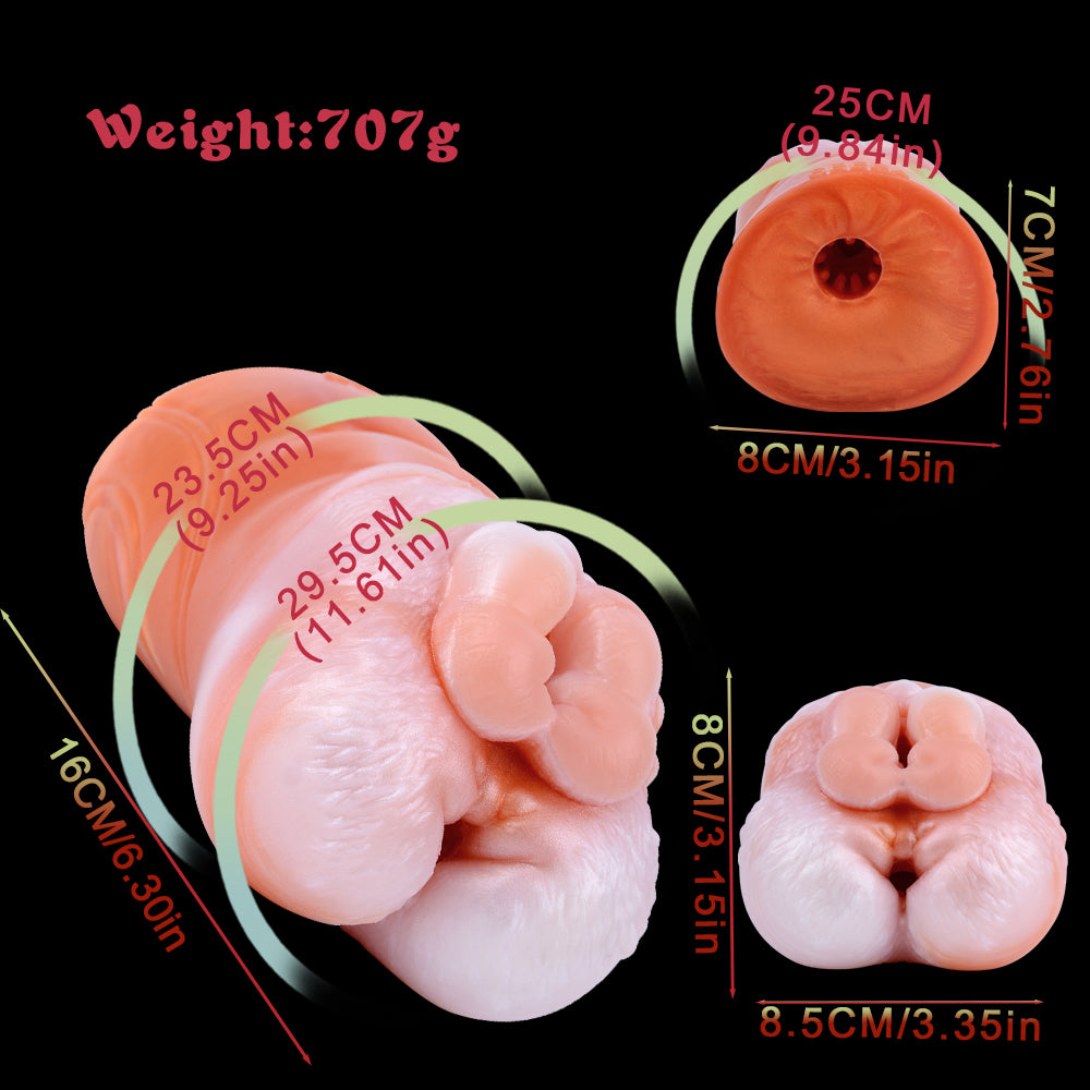Waschbär-Vulva Pocket Pussy im Corgi-Orange mit Bauch-Fellstruktur & Vaginal-Anal-Doppelkanal – Corgi-Orange-Perlweiß, Dreiphasen-Kanal & Platin-Silikon