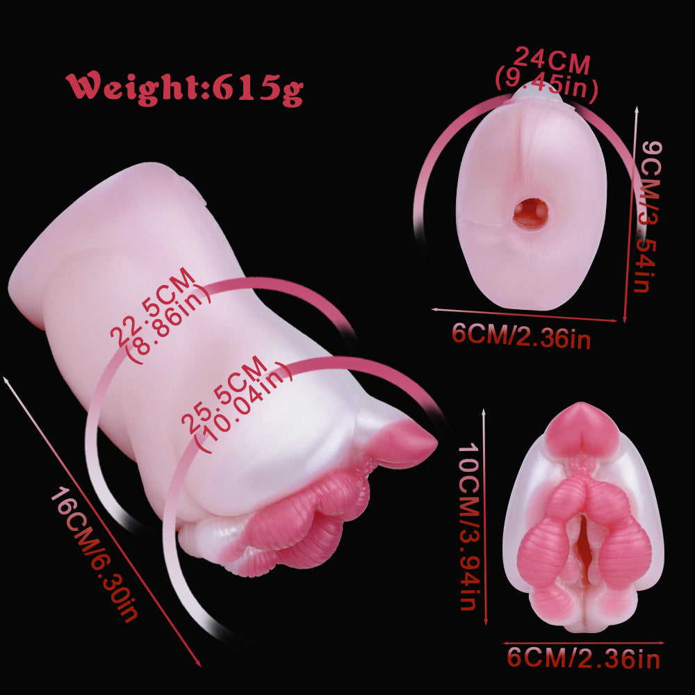 Textured Fantasy Pocket Pussy Platinum Silicone - Soft Masturbator with Labia Cluster and Heart-Shaped Clitoris