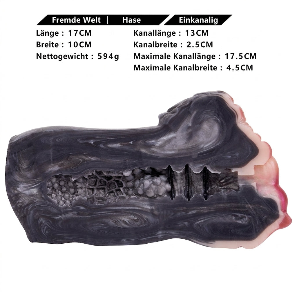 Häschen-Vulva Pocket Pussy mit Fellstruktur, Brustwarzen & Vaginal-Anal-Doppelkanal – Dunkelbraun-Karminrosa, Muskelwülste & Platin-Silikon