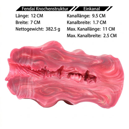 Knochengerüst Pocket Pussy in Rosenrosa mit Knochengelenk-Oberfläche, Rippenstruktur & Einzelkanal – Rosenrosa-Perlgold, Sphinkter-Eingang & Platin-Silikon