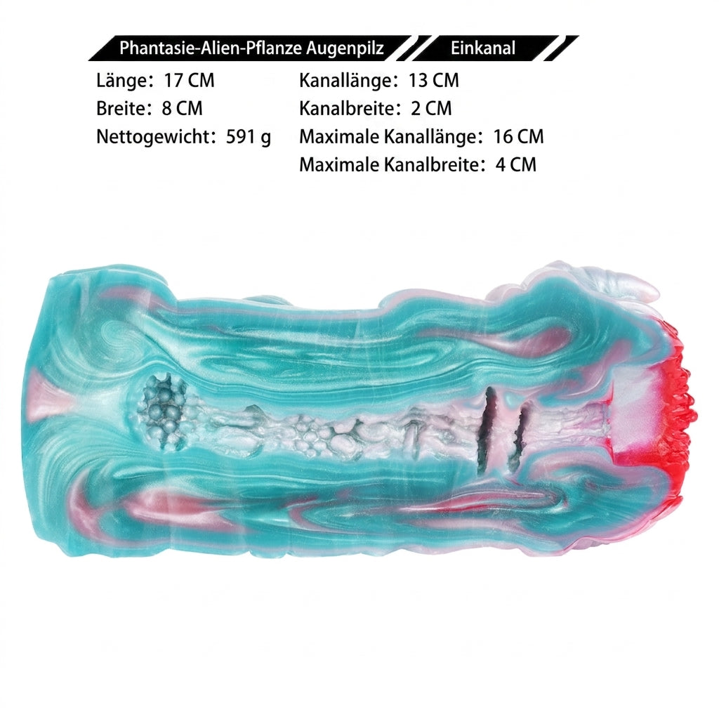 Augen-Pilz Pocket Pussy mit Bürstenborsten-Eingang & Stachel-Blüten – Gletscherblau-Violett-Rot & Platin-Silikon