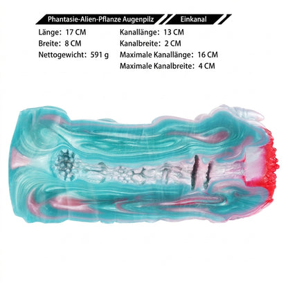 Augen-Pilz Pocket Pussy mit Bürstenborsten-Eingang & Stachel-Blüten – Gletscherblau-Violett-Rot & Platin-Silikon