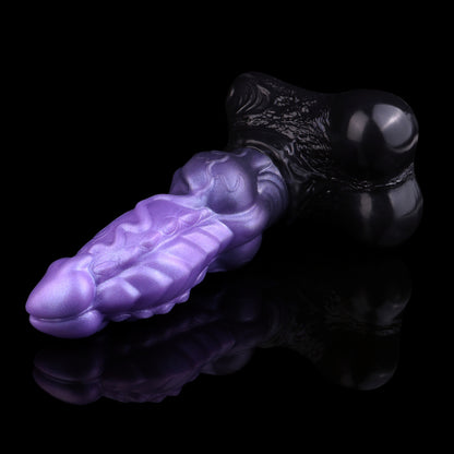 Fantasy Dildo Tentakel – Violett-Schwarz, Doppelseitig, Zwei Hoden & Saugnapf