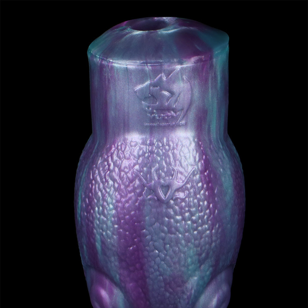 Kraken Sexpuppe in Tiefviolett-Cyan mit Schuppenstruktur, Acht Tentakeln & Einzelkanal – Tiefviolett-Cyan-Metallschimmer, Vakuumpumpen-kompatibel & Platin-Silikon