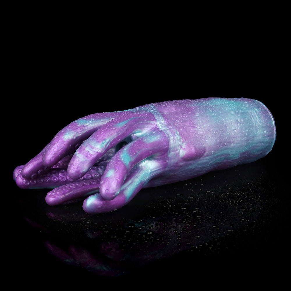 Tintenfisch Sexpuppe in Violett-Cyan mit Acht Tentakeln, Saugnäpfen & Einzelkanal – Violett-Cyan-Marmor, Vakuumpumpen-kompatibel & Platin-Silikon