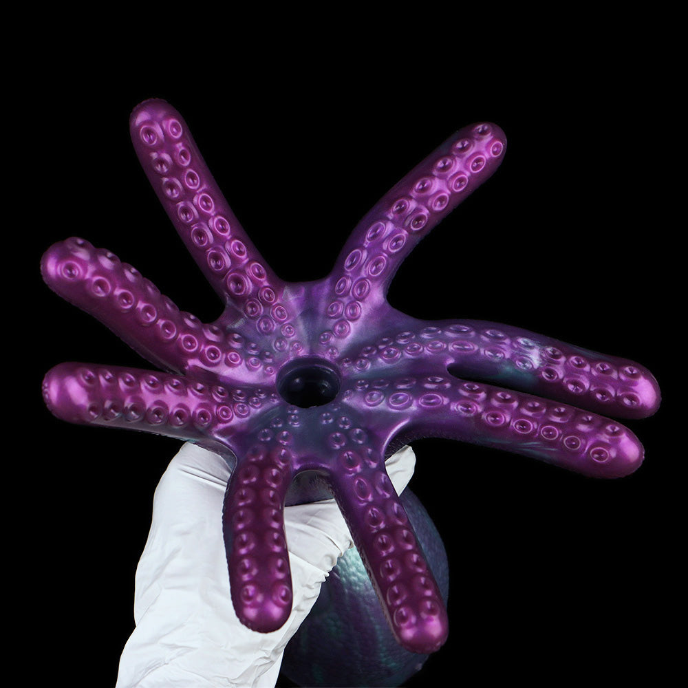 Kraken Sexpuppe in Tiefviolett-Cyan mit Schuppenstruktur, Acht Tentakeln & Einzelkanal – Tiefviolett-Cyan-Metallschimmer, Vakuumpumpen-kompatibel & Platin-Silikon