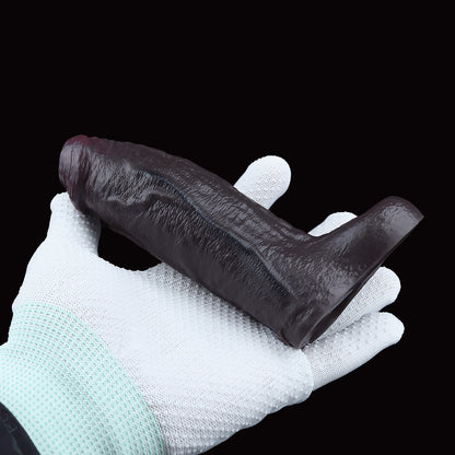 Obsidian Black Soft Silicone Cock Sheath – Realistic Skin Texture Sleeve with Lock Ring for Visually Dominant Men's Enhancement