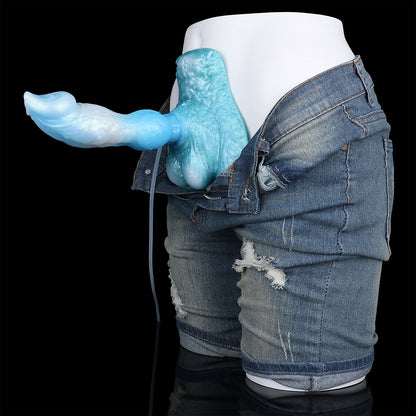Squirting Dildo Eisblau – Spiralschaft, Kugelcluster & Drei Spritz-Modi aus Platin-Silikon