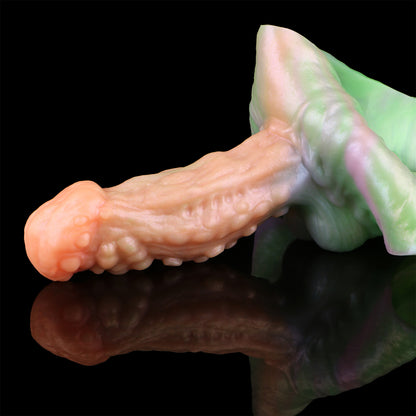 Strap-On Penis Sleeve Bitter Melon Nubs – Triple Swirl, Jade Scrotum & Wearable Fetish | Platinum Silicone | SiliconeLust