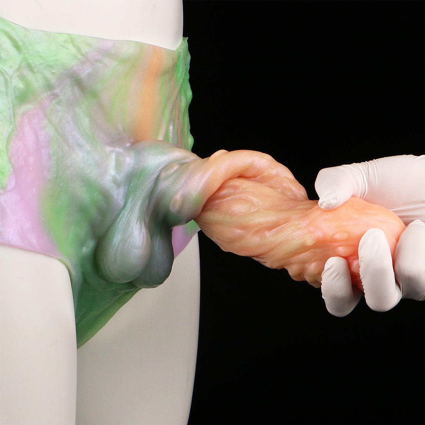 Strap-On Penis Sleeve Bitter Melon Nubs – Triple Swirl, Jade Scrotum & Wearable Fetish | Platinum Silicone | SiliconeLust