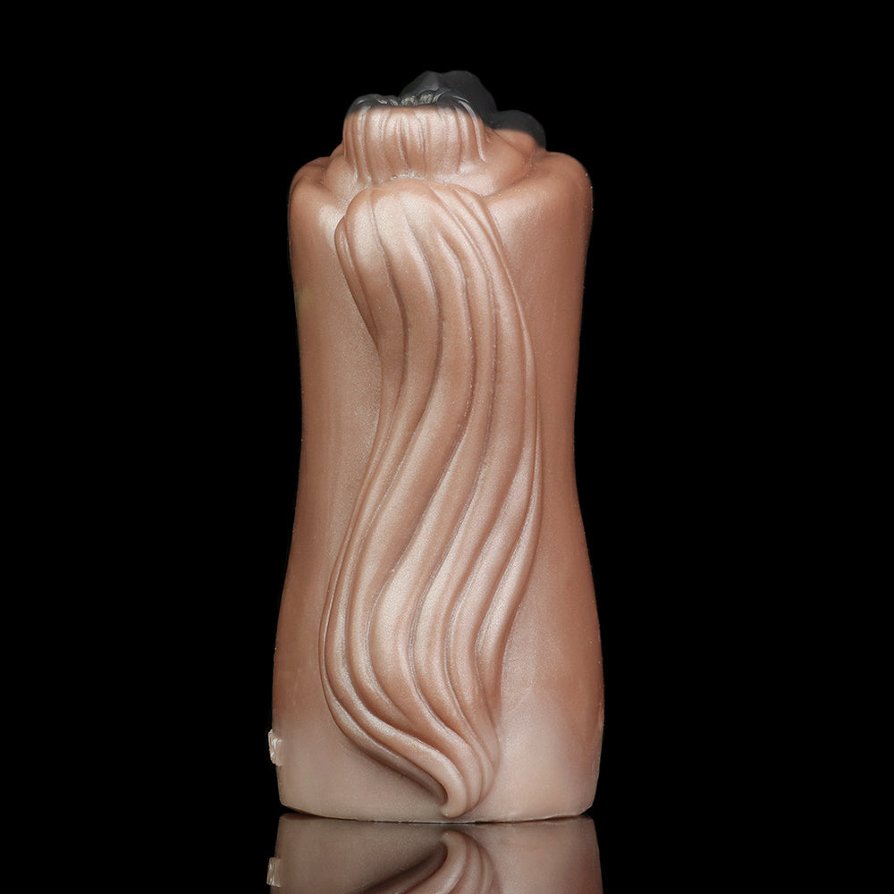 Horse Pussy mit Pferdeschwanz-Textur & Dual-Channel – Kupferbraun, Tiefschwarze Vulva & Platin-Silikon für Männer
