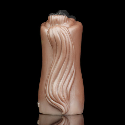 Horse Pussy mit Pferdeschwanz-Textur & Dual-Channel – Kupferbraun, Tiefschwarze Vulva & Platin-Silikon für Männer