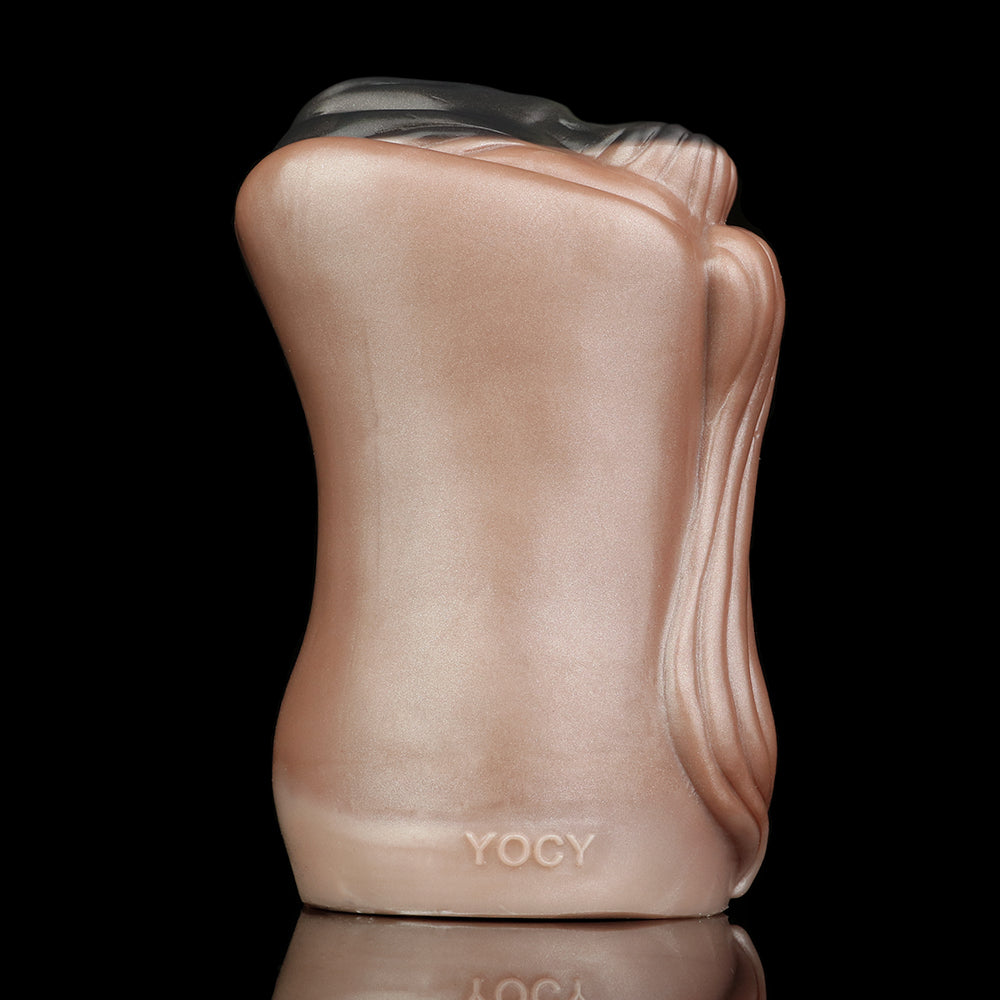 Horse Pussy mit Pferdeschwanz-Textur & Dual-Channel – Kupferbraun, Tiefschwarze Vulva & Platin-Silikon für Männer
