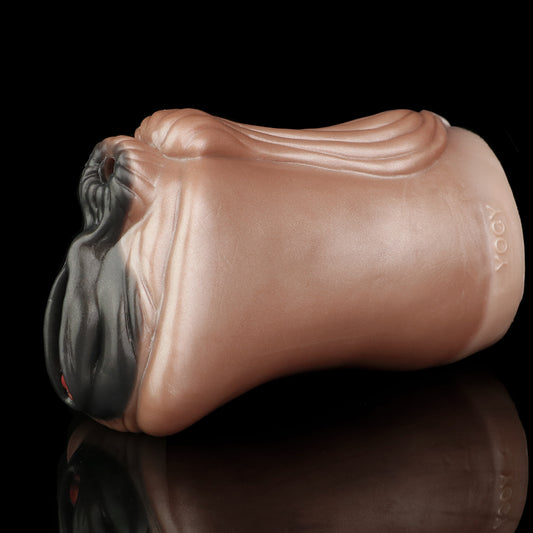 Horse Pussy mit Pferdeschwanz-Textur & Dual-Channel – Kupferbraun, Tiefschwarze Vulva & Platin-Silikon für Männer