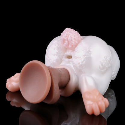 Pocket Pussy mit Hasenschwanz-Griff – Double Entry Masturbator aus Platin-Silikon mit Ergonomischer Kontrolle