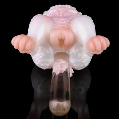 Pocket Pussy mit Hasenschwanz-Griff – Double Entry Masturbator aus Platin-Silikon mit Ergonomischer Kontrolle