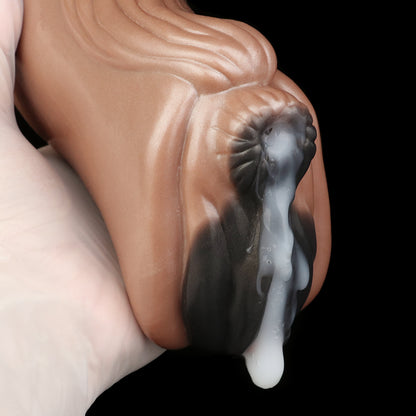 Horse Pussy mit Pferdeschwanz-Textur & Dual-Channel – Kupferbraun, Tiefschwarze Vulva & Platin-Silikon für Männer