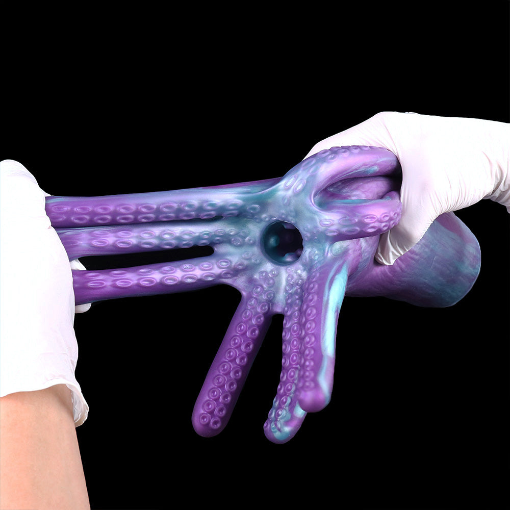 Tintenfisch Sexpuppe in Violett-Cyan mit Acht Tentakeln, Saugnäpfen & Einzelkanal – Violett-Cyan-Marmor, Vakuumpumpen-kompatibel & Platin-Silikon