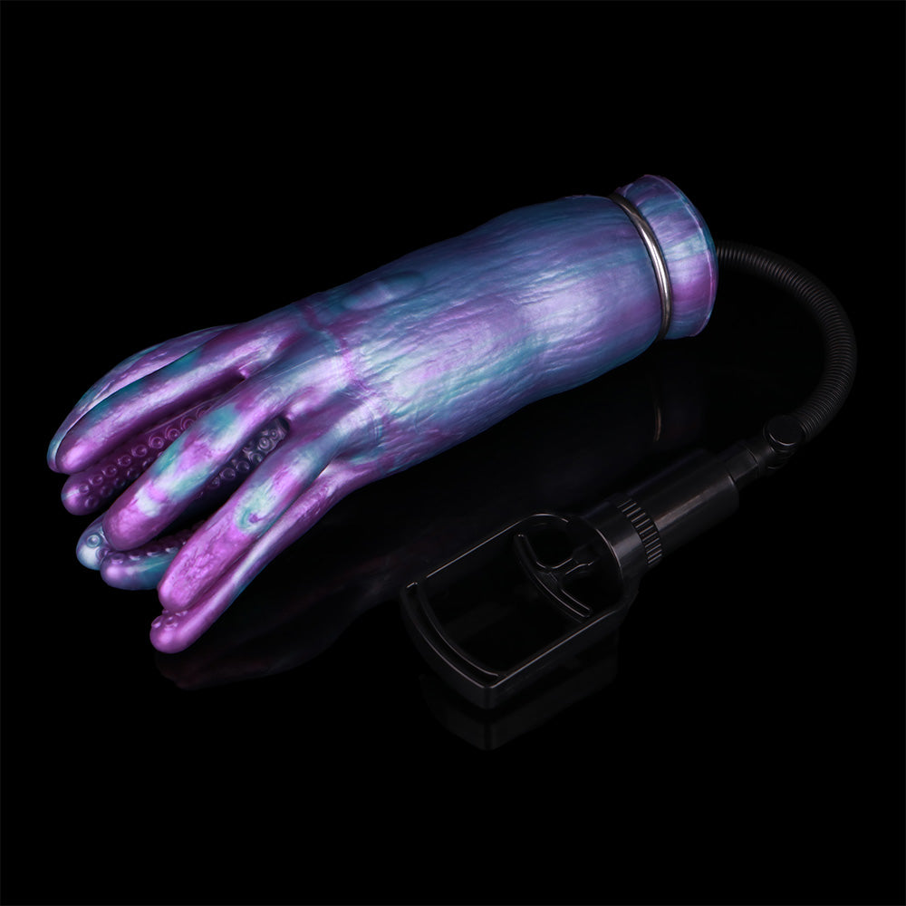 Tintenfisch Sexpuppe in Violett-Cyan mit Acht Tentakeln, Saugnäpfen & Einzelkanal – Violett-Cyan-Marmor, Vakuumpumpen-kompatibel & Platin-Silikon