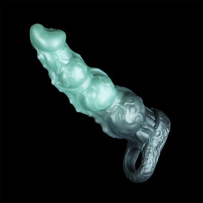 Neon-Plasma Overlord – Biomorpher Penisekstender mit Hodenband aus Platin-Silikon