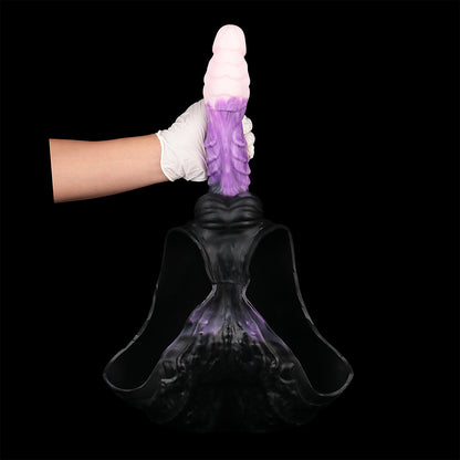 Large Fantasy Dildo Platinum Silicone Strap-On Set - Strap-On Dildo with Baroque Harness and Dragon Scale Shaft