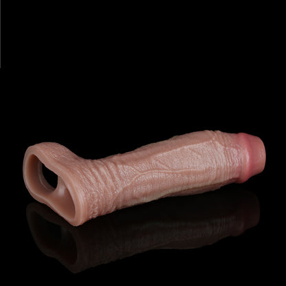 Realistischer Penis Sleeve aus Platin-Silikon mit komfortabler Fixierung und natürlicher Struktur