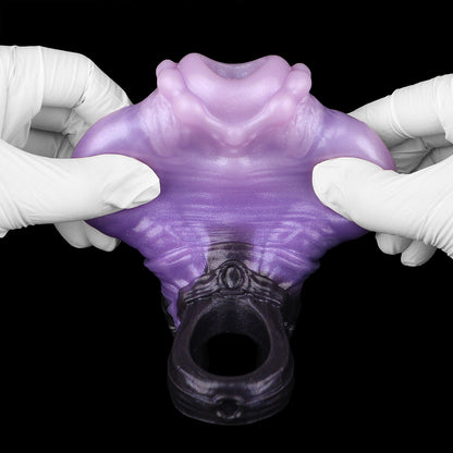 Textured Fantasy Cock Sleeve Platinum Silicone - Monster Penis Extender with Three-Zone Structure and Dual Ring Base