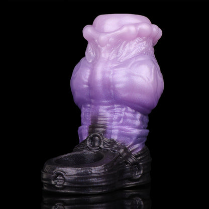 Textured Fantasy Cock Sleeve Platinum Silicone - Monster Penis Extender with Three-Zone Structure and Dual Ring Base