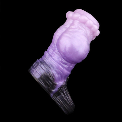 Textured Fantasy Cock Sleeve Platinum Silicone - Monster Penis Extender with Three-Zone Structure and Dual Ring Base