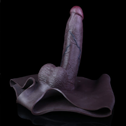 BBC Strap-On Dildo mit Hoden & Schwarzem Slip – Dunkelbraun, Blaues Venenrelief & Platin-Silikon für ED & Penisvergrößerung