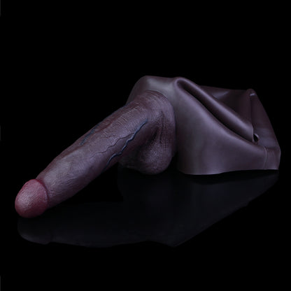 BBC Strap-On Dildo mit Hoden & Schwarzem Slip – Dunkelbraun, Blaues Venenrelief & Platin-Silikon für ED & Penisvergrößerung