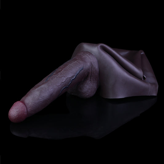 BBC Strap-On Dildo mit Hoden & Schwarzem Slip – Dunkelbraun, Blaues Venenrelief & Platin-Silikon für ED & Penisvergrößerung