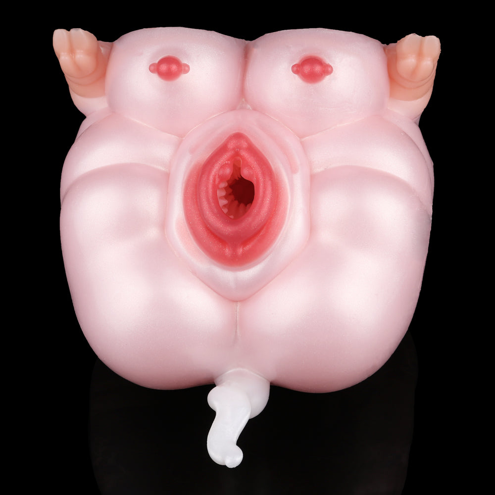 Pig Pocket Pussy aus Platin-Silikon – Handheld Silicone Masturbator mit geometrischer Druckstruktur