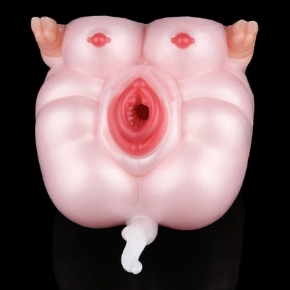 Pig Pocket Pussy aus Platin-Silikon – Handheld Silicone Masturbator mit geometrischer Druckstruktur