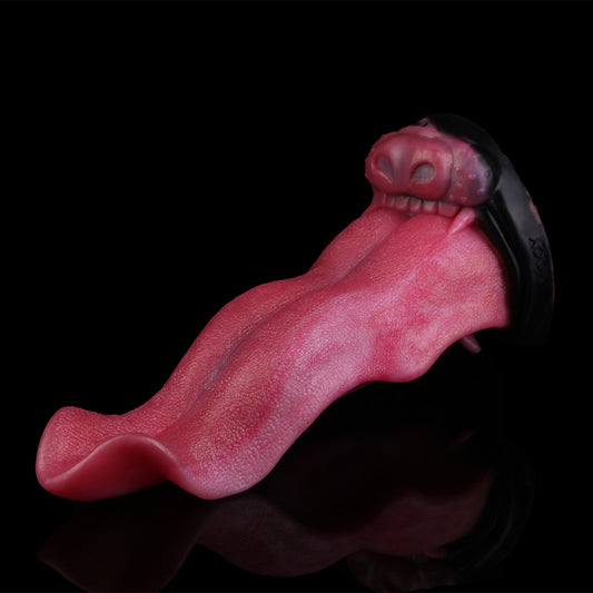 Fantasy Dildo Wolfszunge in Tiefem Rosenrosa – Zungentextur, Wolfsbase, Saugnapf & S/L-Größen aus Platin-Silikon